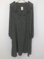 ◇ Kastane カスタネ 総柄 長袖 膝丈 ワンピース サイズF ブラック ベージュ系 レッド系 レディース P  【1212190000145】