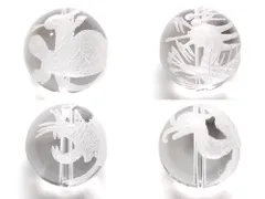 (縦穴) 『4玉セット』 粒売り 四神 彫刻 水晶 10mm 素彫り パワーストーン バラ売り 天然石 パワーストーン ばら売り