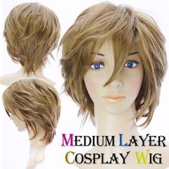 ミディアムレイヤーウィッグ ナチュラルアッシュ(コスプレウィッグ ショート 男装)