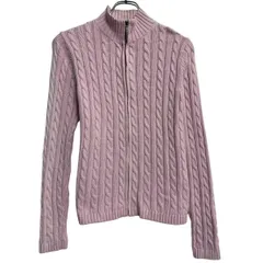 L.L.Bean コットンニット セーター レディース S ピンク エルエルビーン ジップアップ ケーブルニット 古着卸 アメリカ仕入 a612-7308