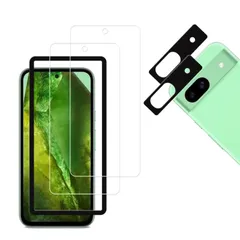 HKKAIS ピクセル8a 保護フィルム【2+2 枚セット】ガイド枠付き日本製硝子採用Google Pixel 8a用 ガラスフィルム グーグルピクセル8aカメラフィルム 強化 ガラス 液晶画面 保護フィルム