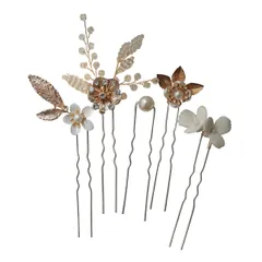 ヘア アクセサリー パール ビジュー 髪飾り 5本セット クリップ ピン コーム ヘッドドレス 結婚式 披露宴 2次会 1.5次会 ヘアアレンジ ヘアー ピン おしゃれ 花かんむり 大 浴衣用 RT55003 (GLD) [ゴールド / 55003]