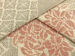 平和屋着物▽お召　単衣　切り嵌め草花文　正絹　逸品　AAAV8338fy