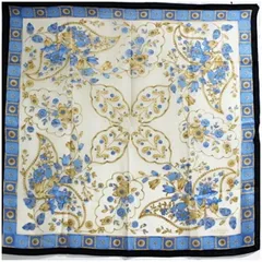 ランバン レーヨン・シルク スカーフ ホワイト ブルー 花柄 中古 Aランク