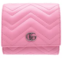 未使用 グッチ コンパクトウォレット GGマーモント 598629 二つ折り財布 Leather ピンク 0052  GUCCI