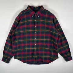 古着 ラルフローレン RALPH LAUREN 長袖 フランネルシャツ ボタンダウン チェック柄 ワンポイントロゴ刺繍 大きいサイズ XXL  レッド メンズ