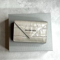 【美品/付属品完備】BALENCIAGA バレンシアガ / クロコダイルペーパーミニウォレット 三つ折り財布 クロコ型押しレザー グレー 391446