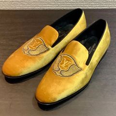 ★お盆期間限定価格★  ルイヴィトン LOUISVUITTON オートゥイユライン エンブレム オペラシューズ スリッポン ベロア イエロー [6] N714/T26