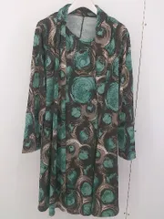 ◇ COMME MOI 総柄 長袖 チュニックカットソー サイズM-L ブラウン グリーン レディース  【中古】 【1204200004854】