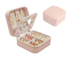 鏡付きピンク 【Amazon限定ブランド】 ジュエリーボックス携帯用 ジュエリー収納 アクセサリーケース 鏡付き レザー鏡つきネックレス 収納 指輪ケース ピアスケース アクセサリ ー 収納 ジュエリーボックス ジュエリーポーチ 旅行 出張 （ピンク）