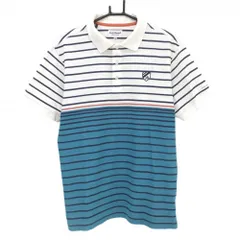 【美品】ジャックバニー 半袖ポロシャツ 白×ネイビー ボーダー  メンズ 6(XL) ゴルフウェア Jack Bunny