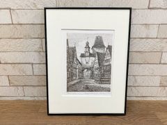絵画 エルンスト・ガイセンドルファー ヴィンテージアート ドイツ 風景画 鉛筆サイン入り 版画 アート ラディエルング 額装(他116)