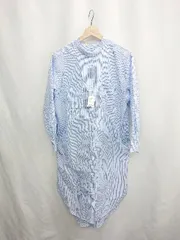 ◇ ⊂ chocol raffine robe バンドカラー 前あき ストライプ 長袖 ロング ワンピース サイズフリー ブルー レディース E  【1502060024747】