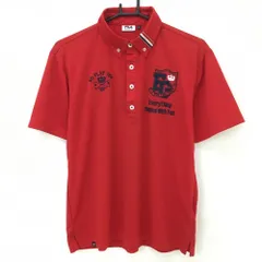 【美品】フィラゴルフ 半袖ポロシャツ レッド×ネイビー ロゴ刺しゅう ボタンダウン メンズ L ゴルフウェア FILA GOLF