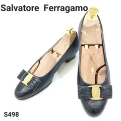 サルヴァトーレフェラガモ　リザード型押し　ヴァラリボンパンプス　ブラック　US5