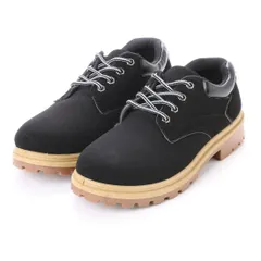 ★特価・中敷き不良B品★【16436_BLACK】ヌバック調 ローカットブーツ ワークブーツ マウンテンブーツ カジュアルシューズ レースアップ 幅広 防滑底 黒 ブラック (22.5～24.5cm)