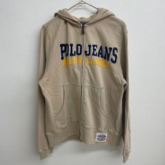 POLO JEANS CO フルジップパーカー ビッグロゴ 刺繍 ダメージ加工 ヴィンテージ ベージュ RALPH LAUREN ポロジーンズ ラルフローレン 【メンズM】
