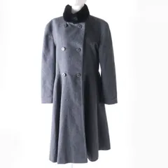 美品★HERNO ヘルノ ヴィンテージ 襟元ミンクファー ウール×カシミヤ Aライン スタンドカラー ロングコート グレー 46 イタリア製のサムネイル