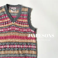 JAMIESONS / コットンリネン　フェアアイル　Vネック　ニットベスト