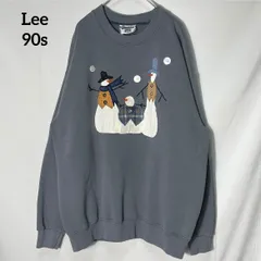 【Lee】90s 激レア　ヴィンテージ　雪だるま　スノーマン　冬　刺繍ロゴ　ボタン　オーバーサイズ　スウェット　トレーナー　ブルーグレー　US古着