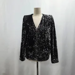 1660 ZARA BASIC 黒 スパンコール ジップアップ ジャケット S