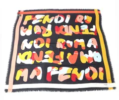未使用品★FENDI フェンディ ロゴデザイン シルク×ウール フリンジ付き 大判 ストール／ショール レディース マルチカラー 伊製 タグ付のサムネイル