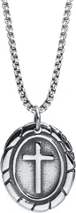 [Rockyu] ネックレス メンズ シルバー 十字架 円ペンダント ステンレス ステンレススチール 金属アレルギー対応 ヴィンテージ風 プレゼント