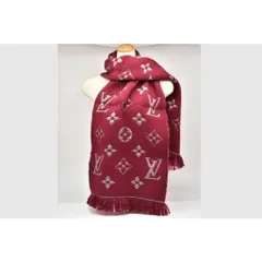 ヴィトン エシャルプ ロゴマニア デュオ マフラー ワイン バイカラー M73887 ウールｘシルク 大判【未使用】