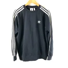 アディダス adidas トレーナー 長袖 裏起毛 胸元ワンポイント 袖スリーライン 黒 2025052600020 