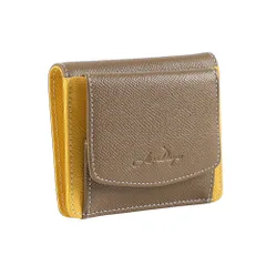 ☆ グレーベージュxイエロー ☆ Digne レザースリムミニウォレット byLIZDAYS LIZDAYS リズデイズ 財布 lz-66114 二つ折り財布 2つ折り財布 ミニ財布 折りたたみ財布 ボックス型小銭入れ box型小銭入れ スキミング防止 本革