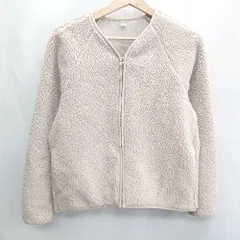 ◇ ⊇ UNIQLO ユニクロ Vネック ソフトボア 長袖 フリースカーディガン サイズM ベージュ系 レディース E  【1502060018227】