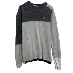 LACOSTE ニット セーター ラコステ L~ グレー アシンメトリー ロゴ 防寒 古着卸 アメリカ仕入 a701-6820