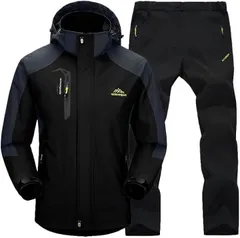 Four leaf 上下セット 撥水 レインコート レインウェア カッパ 防水 バイク 釣り 登山 キャンプ アウトドア サイクリング 防災 フード 耐水圧 13000mm メンズ セットアップ(ブラック,  L)