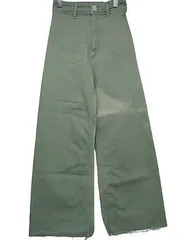 【送料無料（送料750円込】 ザラ ZARA ワイドジーンズ カラージーンズ ストレッチ素材 ブリーチ加工 グリーン系 Lサイズ ■管理番号L27867SSS24-240323-50(990)(4)