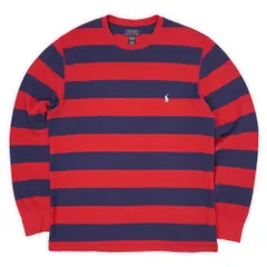 ポロラルフローレン POLO RALPH LAUREN 00s Y2K 2000年代 ワイドボーダー柄 L/S サーマル ロンT ロゴ 刺繍 ワッフル USA ビンテージ 古着 長袖 Tシャツ カットソー ネイビー レッド L【中古】