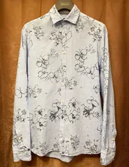 AT.P.CO 花柄長袖リネンコットンシャツ ライトブルー 37サイズ