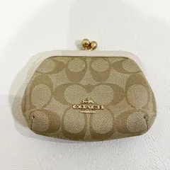 COACH ベージュがま口ケース coach✨がま口 小銭入れ コインケース シグネチャー コーチ 財布