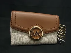 ■美品■ MICHAEL KORS マイケルコース MK柄 レザー×PVC 6連キーケース 鍵入れ レディース ブラウン系×アイボリー系 DG6358