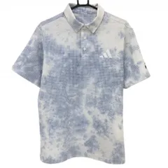 【超美品】アディダス 半袖ポロシャツ ライトブルー×白 サッカー生地調 ロゴ刺しゅう タイダイ柄  メンズ XL ゴルフウェア adidas