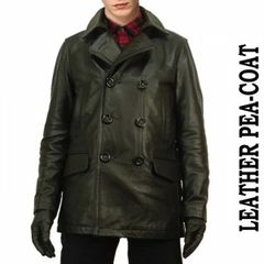 レザーコート メンズ ダブル レザー ピーコート 防寒 PEA-COAT Pコート 本革 ブラック 牛革 ミリタリーコート 革ジャン 皮ジャン 革コート メンズアウター 大きいサイズ 冬 黒 ブラック