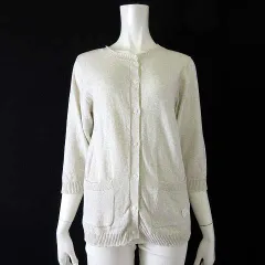 サマンサモスモス SM2 カーディガン ニット レース装飾 コットン スカラップヘム 7分袖 M 杢アイボリー