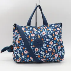 良品 キプリング ナイロン 2WAY ブルー系 花柄 シルバー金具 チャーム付 レディースショルダーバッグ KRH 2000000 NSK