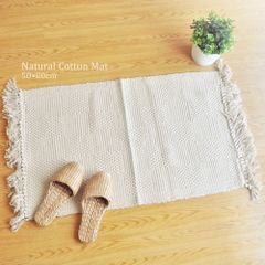 玄関マット 生成り コットン 市松模様 約50×80cm前後 綿100％ マット w207fm
