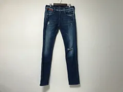 本物リプレイREPLAYコットンダメージ加工ストレッチスキニーデニムパンツメンズサーフアメカジミリタリーストリートスケーターワークビジネススーツモードドレスゴルフバイカーロック青ブルー28XSチュニジア製