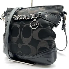 ✨良品✨ COACH コーチ ショルダーバッグ シグネチャー キャンバス レザー ブラック 黒色 チェーン シルバー金具 ユニセックス 男女兼用 レディース メンズ