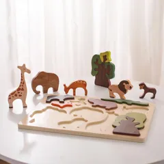 【特価】Wooden Teether 形合わせ 木製パズル パズル おもちゃ 動物パズル 11点 はめ込みパズル 型はめ ピックアップパズル 森と動物 積み木 知育玩具 モンテッソーリ 木製おもちゃ 動物学習 動物認知 誕生日 クリスマス 入園祝い 出産祝い