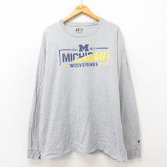 XL/古着 ラッセル 長袖 Tシャツ メンズ ミシガンウルヴァリンズ 大きいサイズ クルーネック グレー 霜降り 25may21 中古
