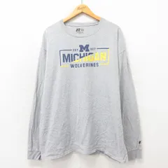 XL/古着 ラッセル 長袖 Tシャツ メンズ ミシガンウルヴァリンズ 大きいサイズ クルーネック グレー 霜降り 25may21 中古のサムネイル
