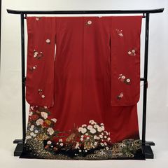 中振袖 振袖 正絹 中古品 赤 赤色 3S568 HZYA003