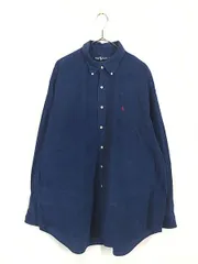 古着 90s Ralph Lauren 「BLAKE」 ワンポイント ソリッド 細畝 コーデュロイ BD シャツ 青 XL 古着